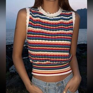 5 for $15 ⭐️ Rainbow Tank Top with White Scalloped Edges